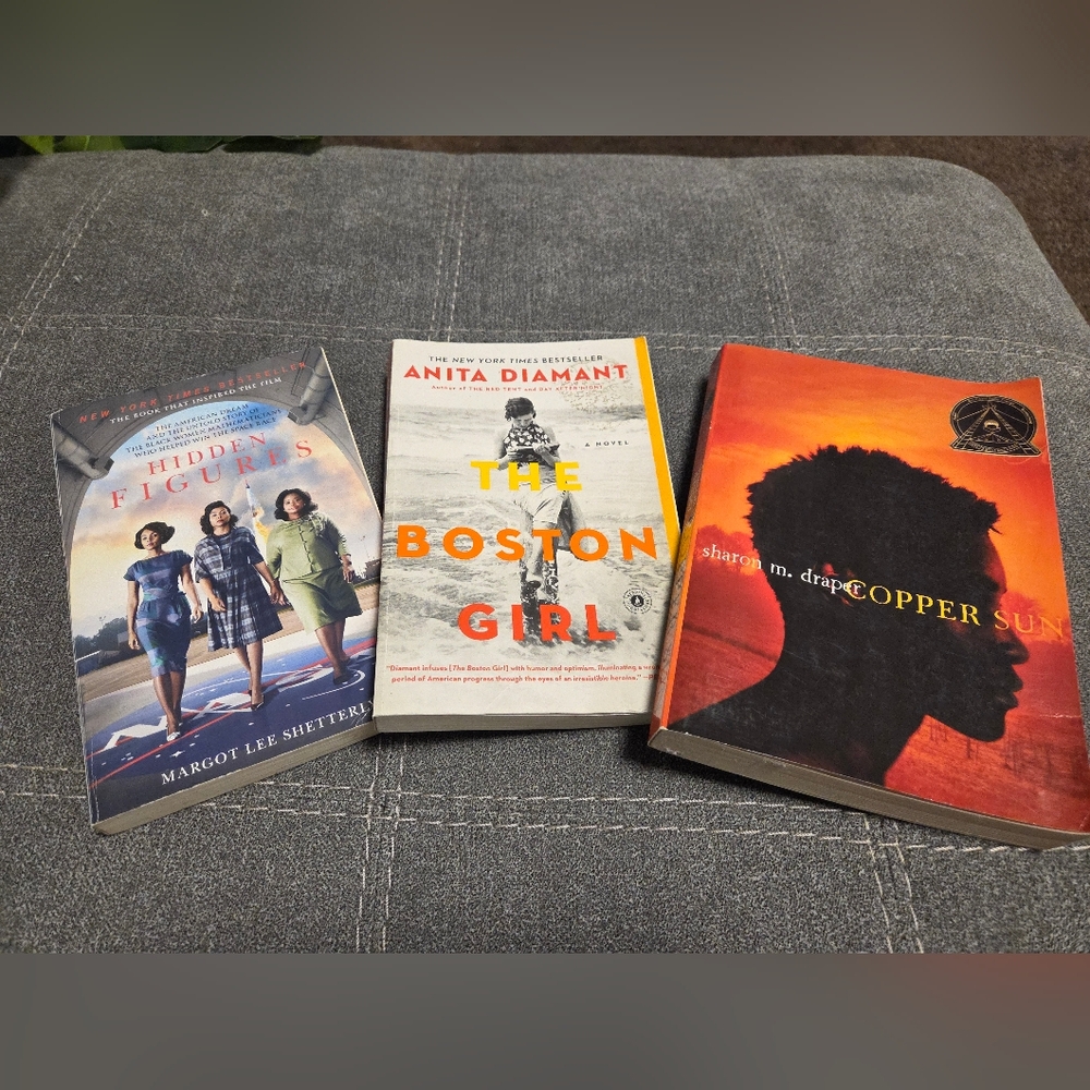 Set of 3 Paperback Novels - Hidden Figures, The Boston Girl, Copper Sun